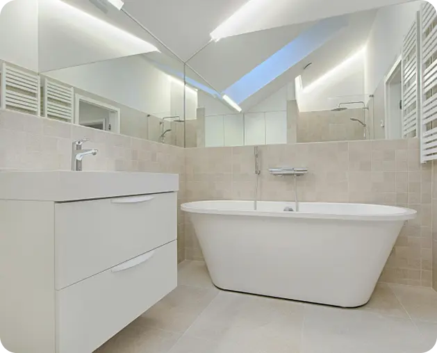 a bathroom with tub