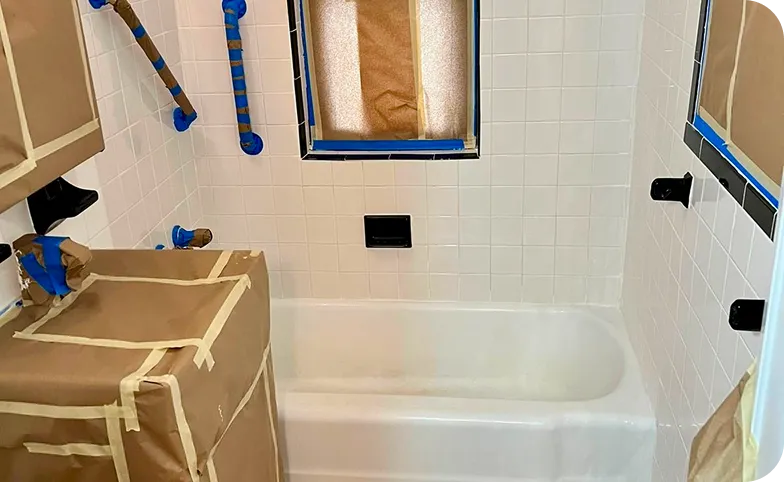 Bathroom tile resurfacing for chips and discoloration